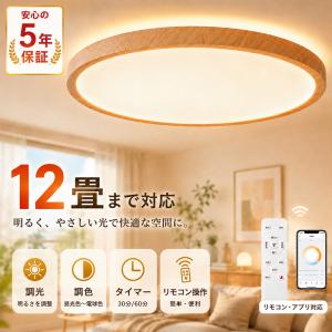 シーリングライト led 6畳 8畳 12畳 調光調色 間接光 常夜灯 天井照明 リモコン付き 木目調 おしゃれ LEDシーリングライト 防虫 節電 洋室 和室 寝室 2026 爆買の写真